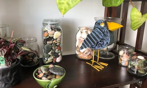 my jars of polished stones on display