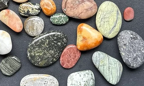 Gemstone Beach stones ready for polish cycle