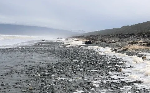 coastal collection of stones at the Papatotara Coast beach